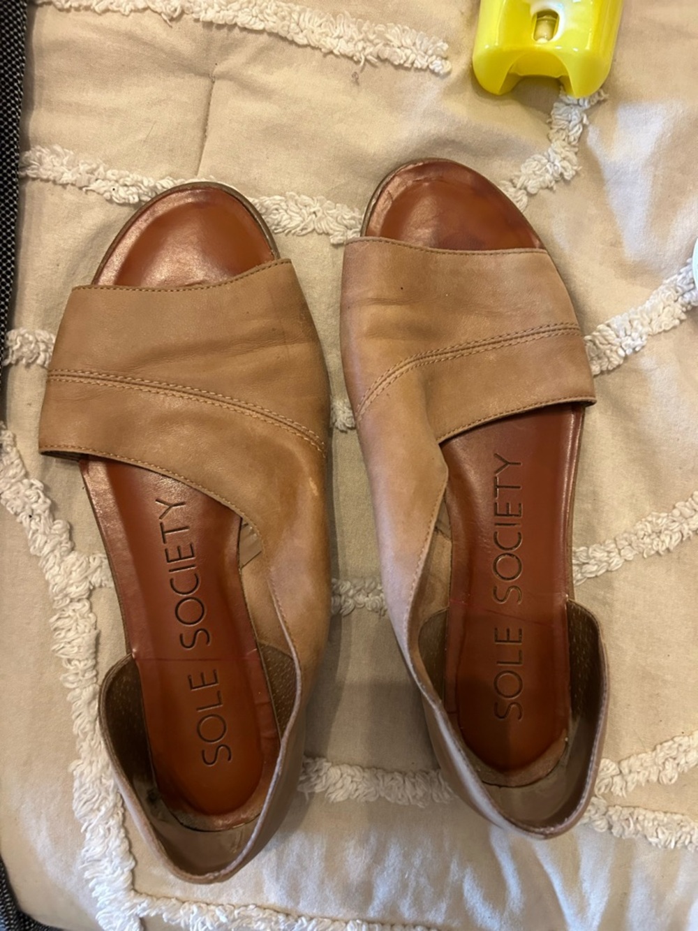 Sole Society Tan Suede Open-Toe Slide Sandals - Picture 3 of 7